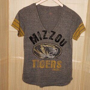 University Of Missouri Womens Distressed Rhinestone Grey Short Sleeve Top Medium